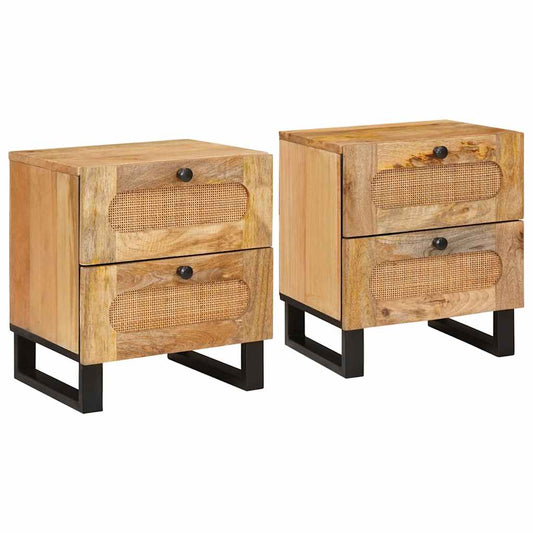 vidaXL Bedside Cabinet 2 pcs Natural 40 x 33 x 46 cm Solid Mango Wood