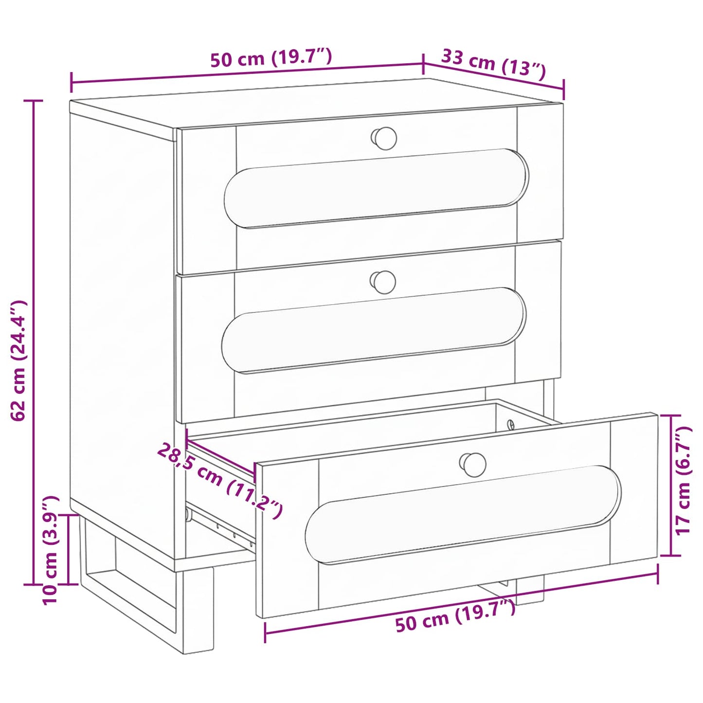 vidaXL Bedside Cabinet Natural 50 x 33 x 62 cm Solid Mango Wood