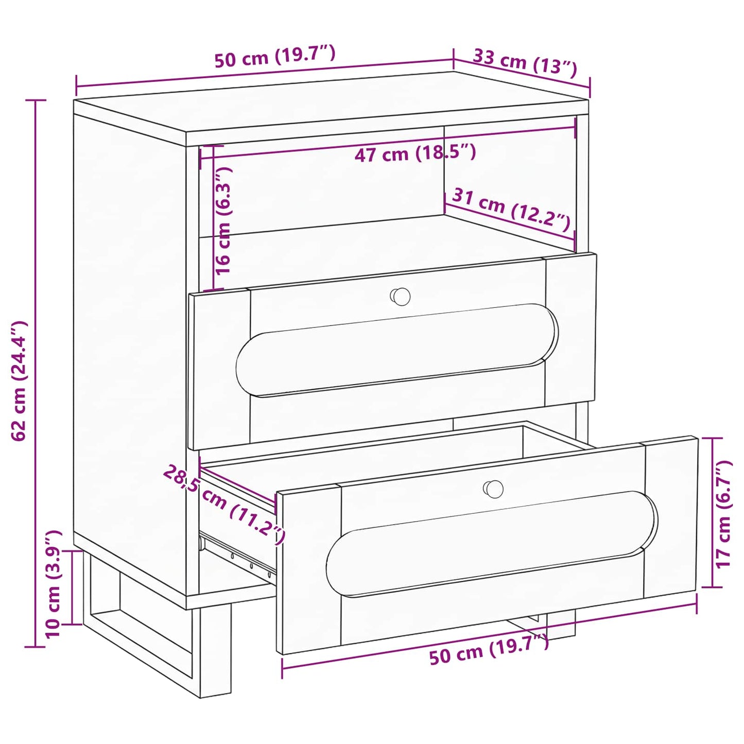vidaXL Bedside Cabinet Natural 50 x 33 x 62 cm Solid Mango Wood