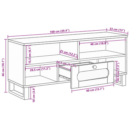 vidaXL TV Cabinet with Drawer Brown 100 x 33 x 46 cm Solid Mango Wood