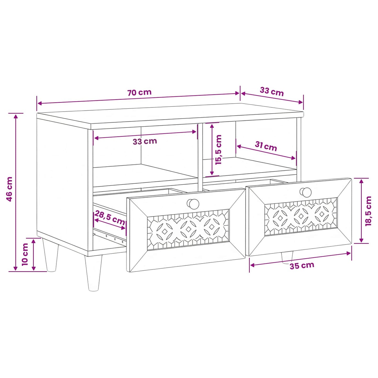 vidaXL TV Units with Shelf Light Brown 70 x 33 x 46 cm Engineered wood