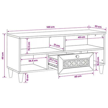 vidaXL TV Cabinet with Drawer 100 x 33 x 46 cm Solid Mango Wood