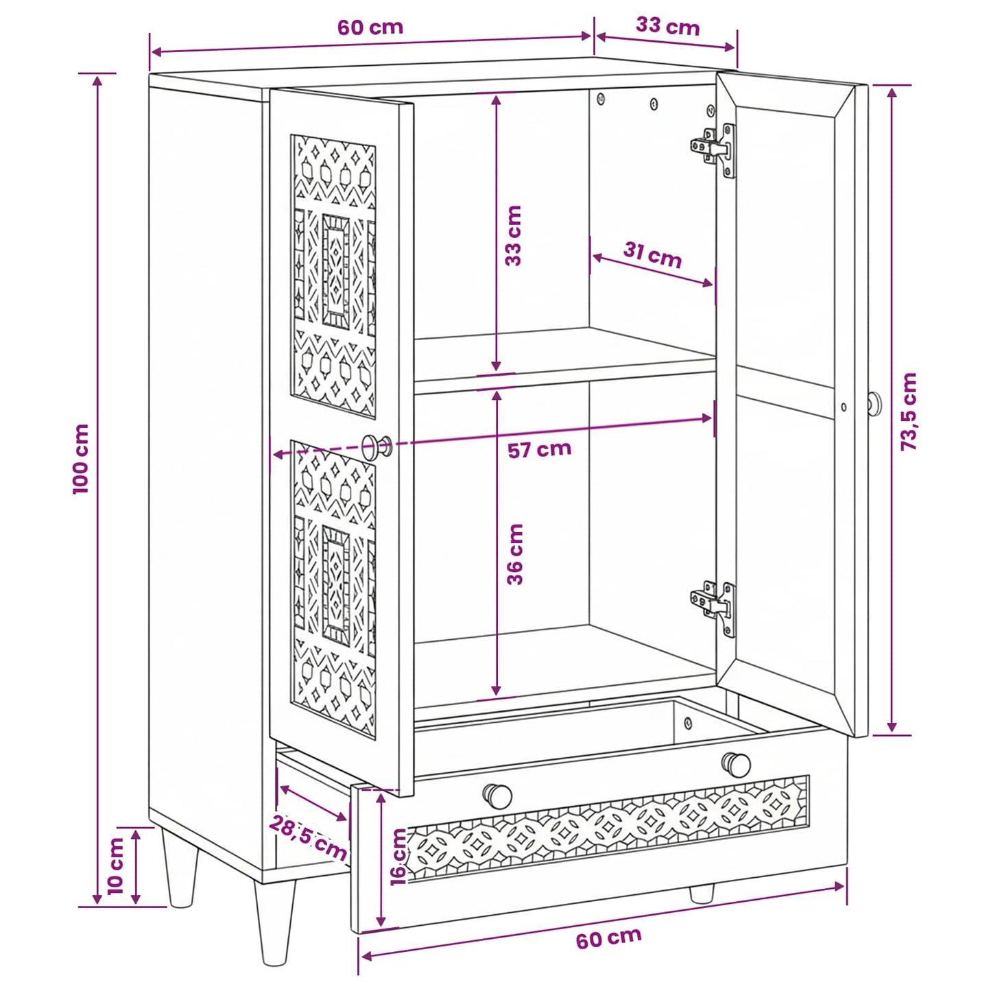 vidaXL Highboard Light brown 60 x 33 x 100 cm Solid mango wood