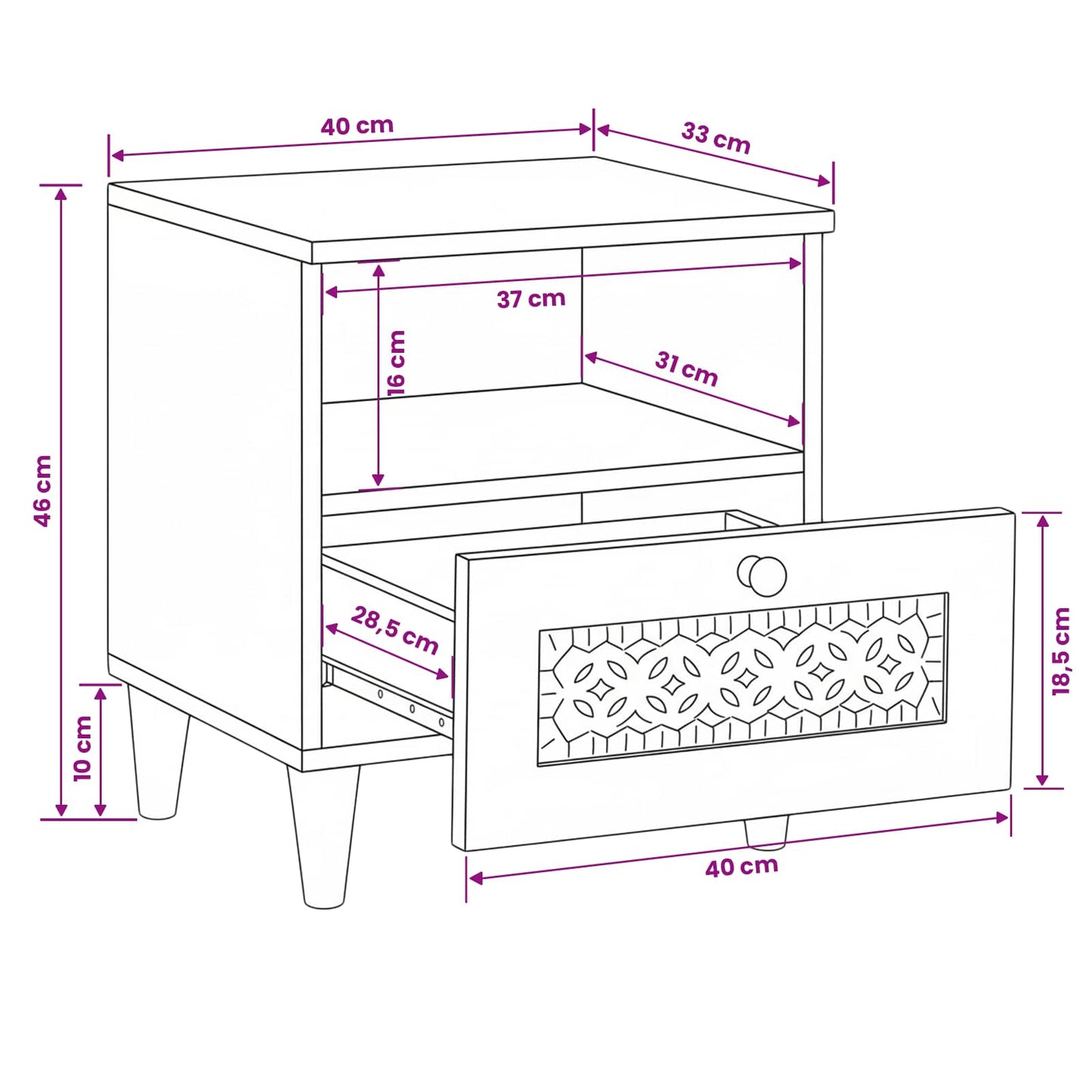 vidaXL Bedside Cabinet White 40 x 33 x 46 cm Engineered Wood