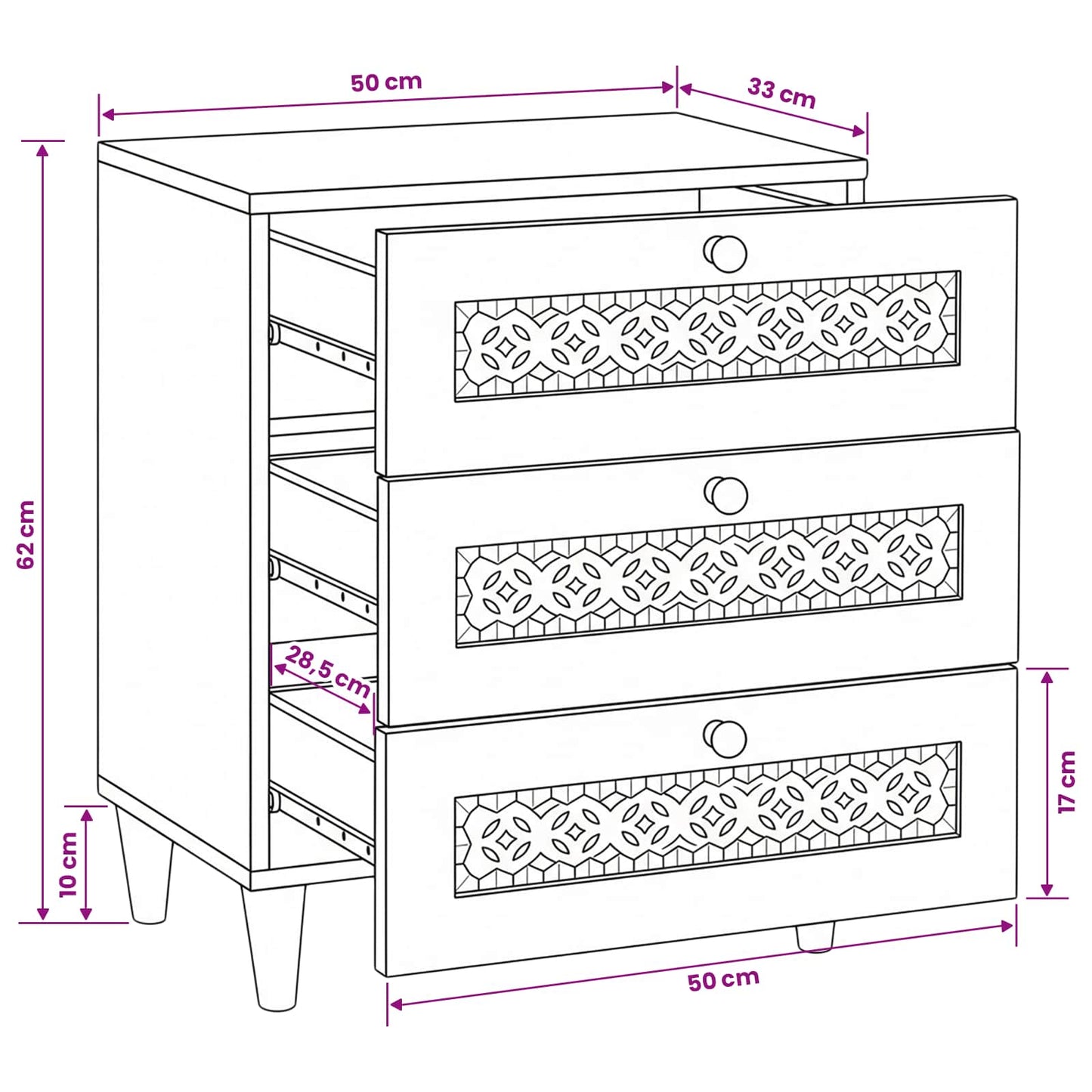 vidaXL Bedside Cabinet White 50 x 33 x 62 cm Engineered Wood