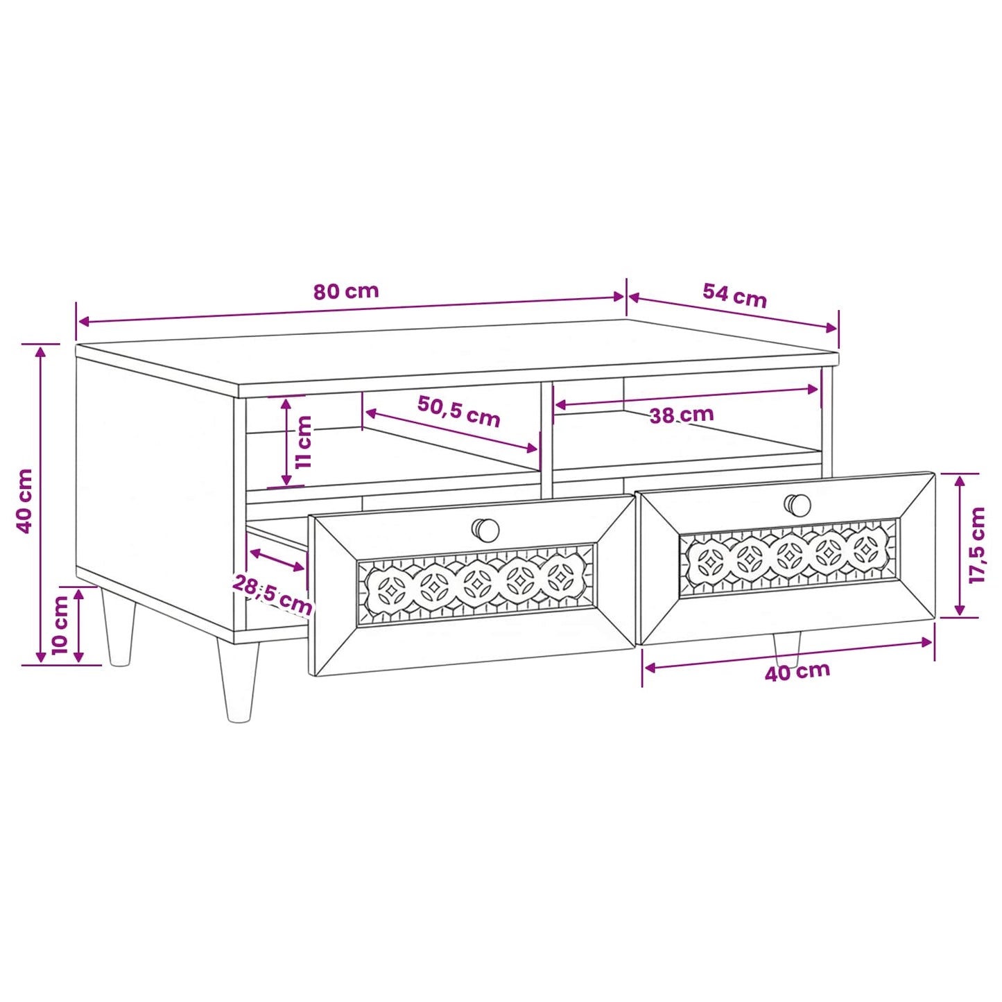 vidaXL Coffee Table Bleached White 80 x 54 x 40 cm Solid Mango Wood