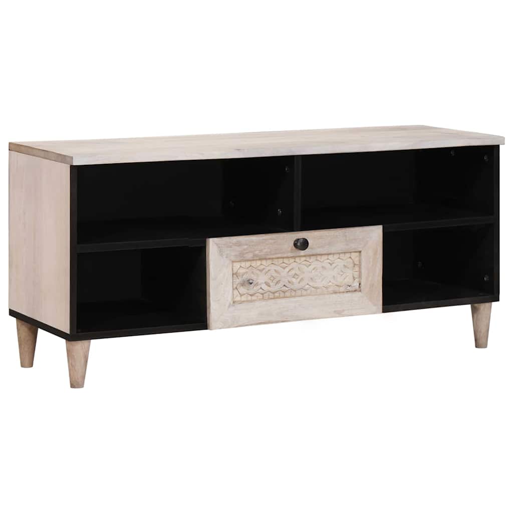 vidaXL TV Cabinet Bleached White 100 x 33 x 46 cm Solid Mango Wood
