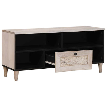 vidaXL TV Cabinet Bleached White 100 x 33 x 46 cm Solid Mango Wood