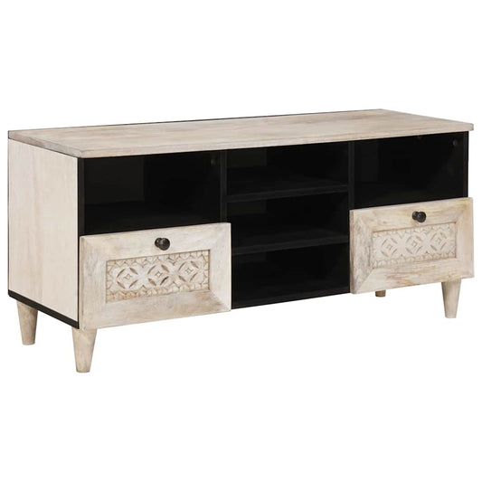 vidaXL TV Cabinet Bleached White 100 x 33 x 46 cm Solid Mango Wood