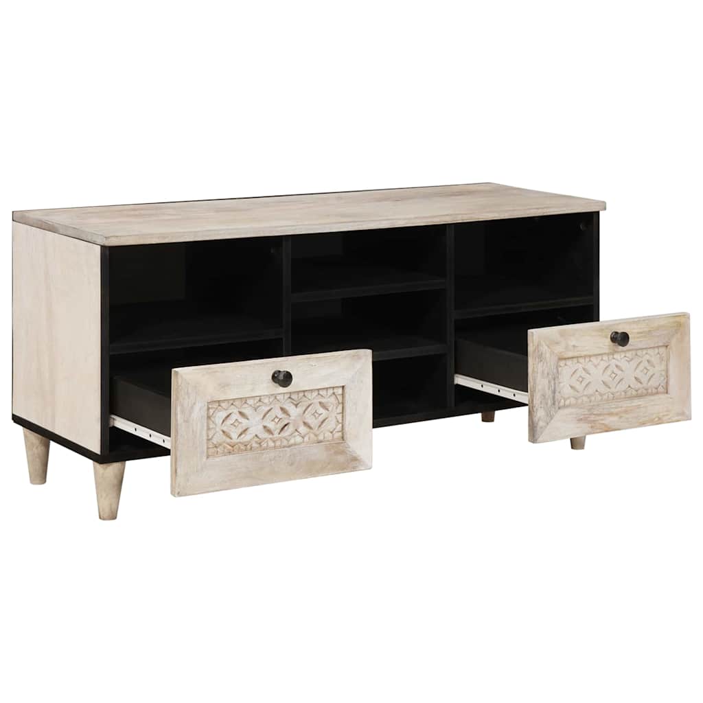 vidaXL TV Cabinet Bleached White 100 x 33 x 46 cm Solid Mango Wood
