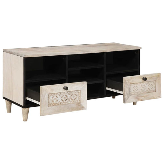 vidaXL TV Cabinet Bleached White 100 x 33 x 46 cm Solid Mango Wood