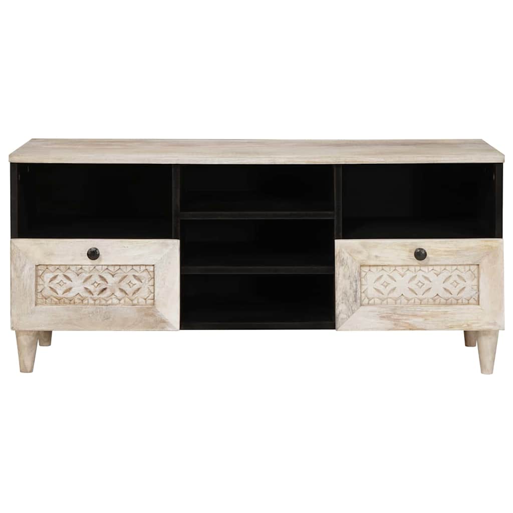 vidaXL TV Cabinet Bleached White 100 x 33 x 46 cm Solid Mango Wood