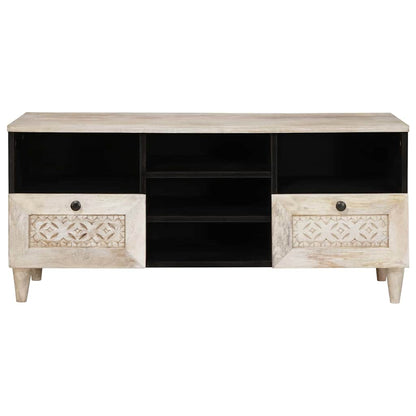 vidaXL TV Cabinet Bleached White 100 x 33 x 46 cm Solid Mango Wood