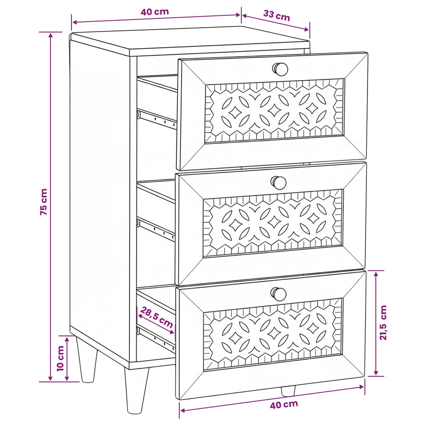 vidaXL Sideboard with Drawer White 33.5 x 40 x 75 cm