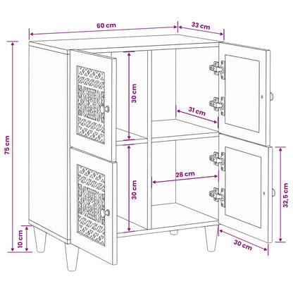 vidaXL Sideboard Bleached White 60 x 33 x 75 cm Solid Mango Wood