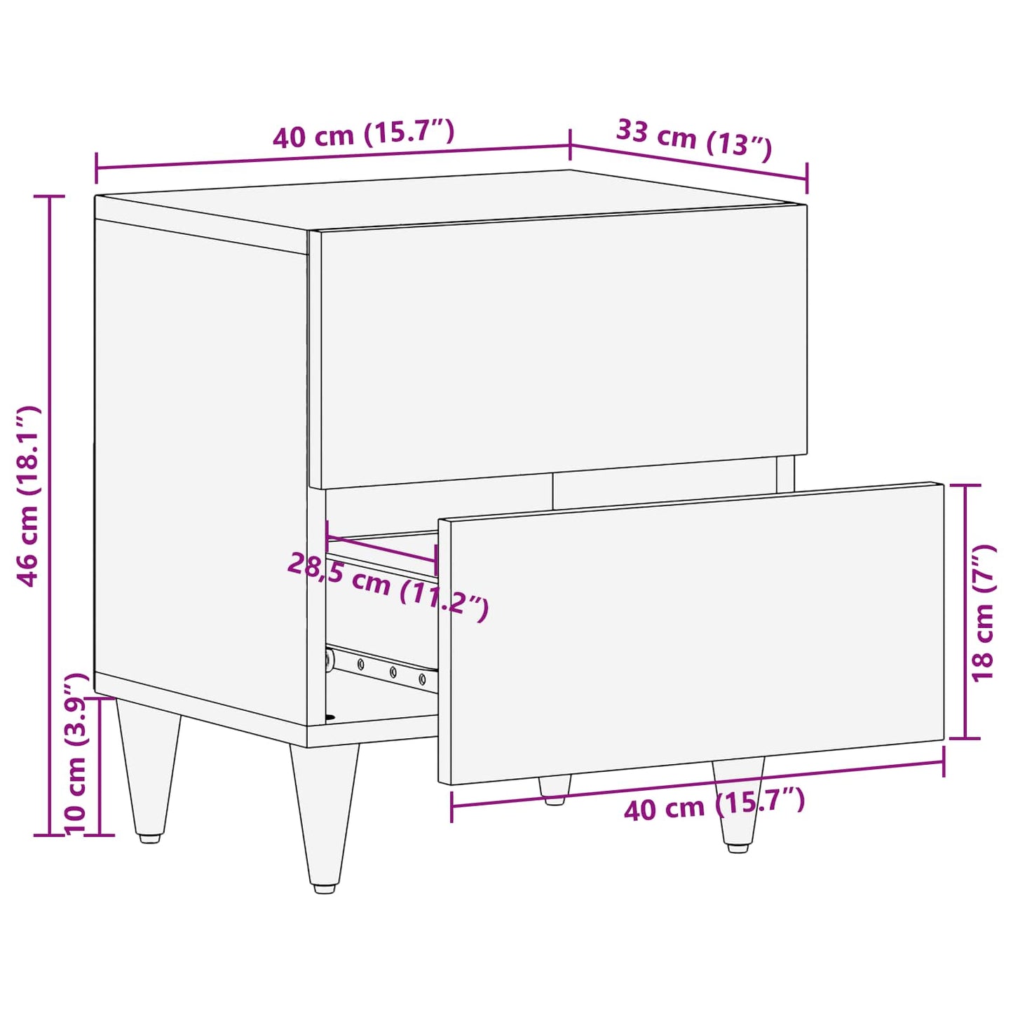 vidaXL Bedside Cabinet Brown 40 x 33 x 46 cm Solid Mango Wood