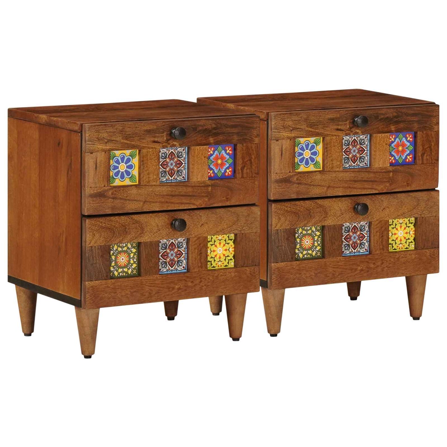 vidaXL Bedside Cabinet 2 pcs Brown 40 x 33 x 46 cm Solid Mango Wood