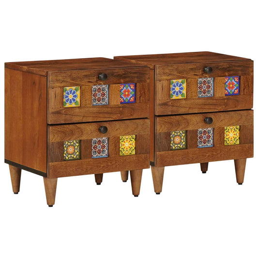 vidaXL Bedside Cabinet 2 pcs Brown 40 x 33 x 46 cm Solid Mango Wood