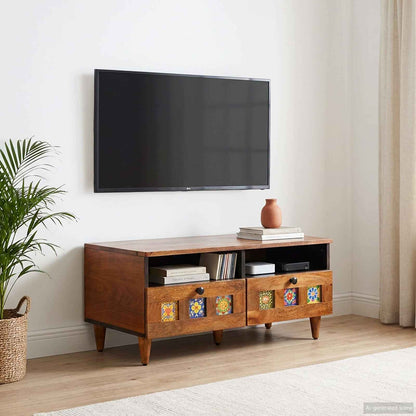 vidaXL TV Cabinet with Drawer Walnut 70 x 33 x 46 cm Solid Mango Wood