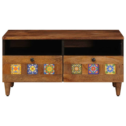 vidaXL TV Cabinet with Drawer Walnut 70 x 33 x 46 cm Solid Mango Wood