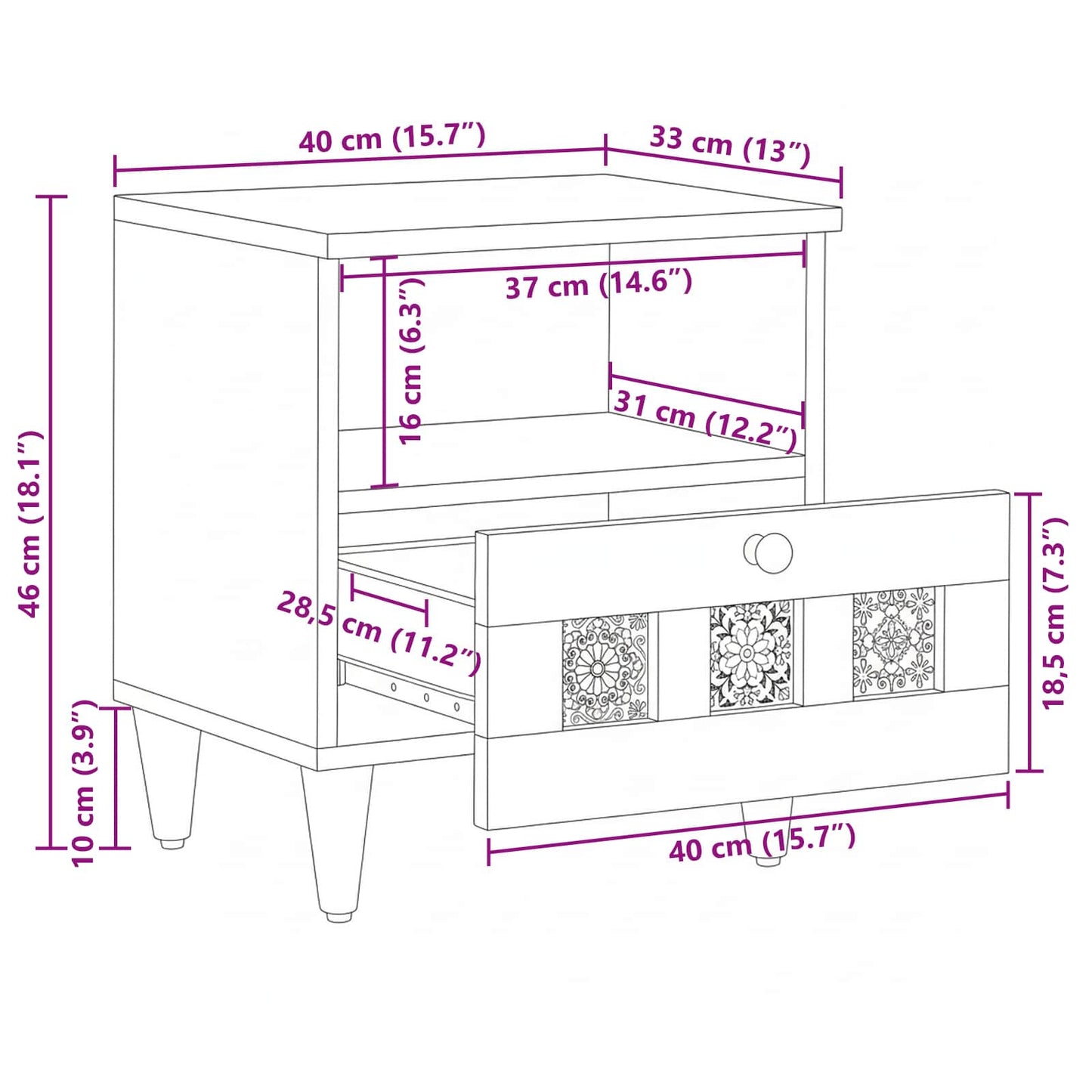 vidaXL Bedside Cabinet 2 pcs Brown 40 x 33 x 46 cm Solid Mango Wood