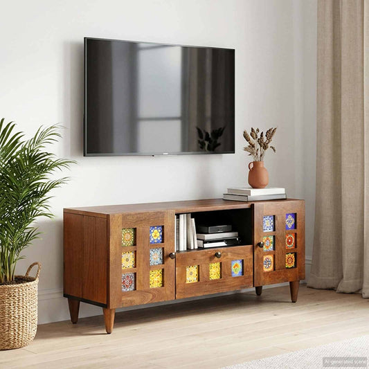 vidaXL TV Cabinet with Drawer Walnut 105 x 33 x 46 cm Solid Mango Wood