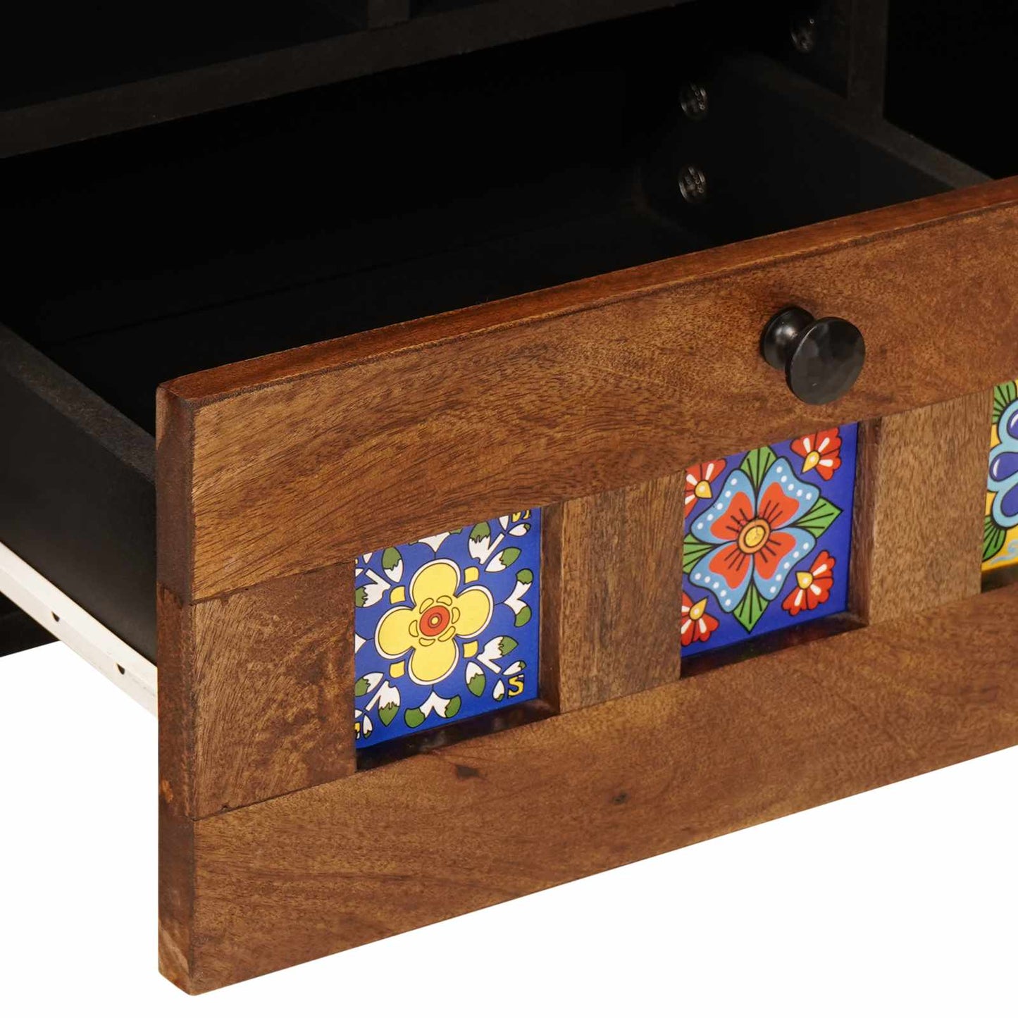 vidaXL TV Cabinet with Drawer Walnut 100 x 33 x 46 cm Solid Mango Wood