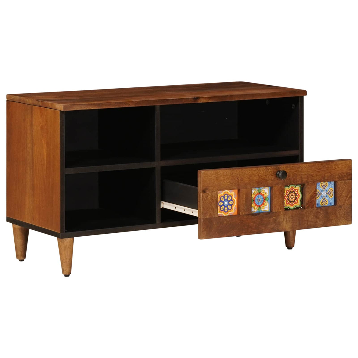 vidaXL TV Cabinet with Drawer Walnut 80 x 33 x 46 cm Solid Mango Wood