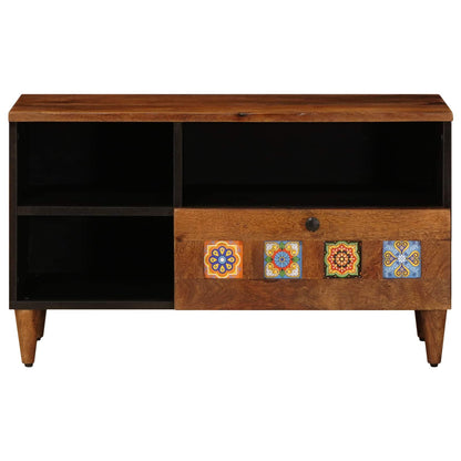 vidaXL TV Cabinet with Drawer Walnut 80 x 33 x 46 cm Solid Mango Wood