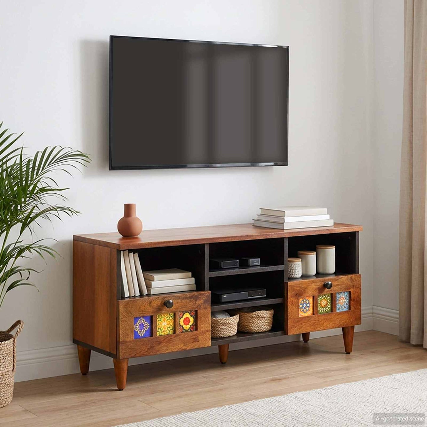 vidaXL TV Cabinet with Drawer Walnut 100 x 33 x 46 cm Solid Mango Wood