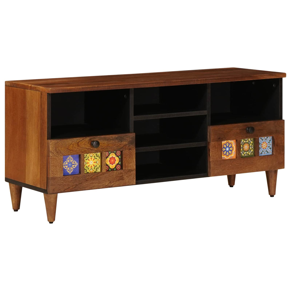 vidaXL TV Cabinet with Drawer Walnut 100 x 33 x 46 cm Solid Mango Wood