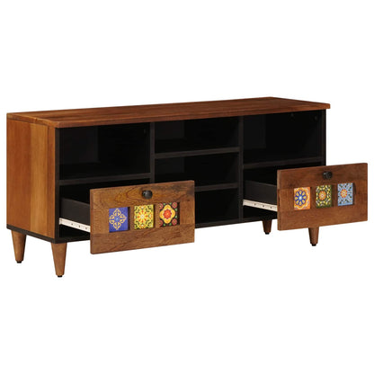 vidaXL TV Cabinet with Drawer Walnut 100 x 33 x 46 cm Solid Mango Wood