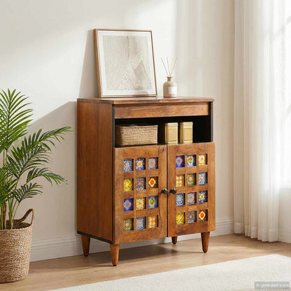 vidaXL Sideboard with Storage Walnut 60 x 33 x 75 cm Solid Mango Wood
