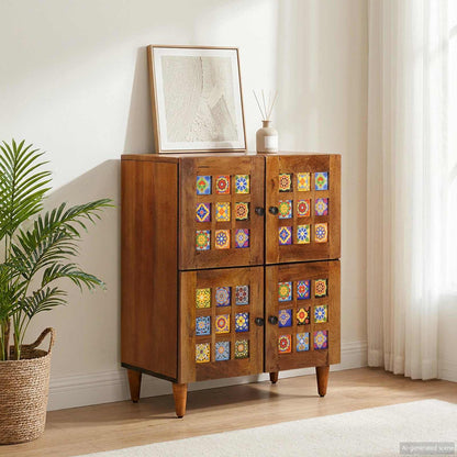 vidaXL Sideboard with Storage Walnut 60 x 33 x 75 cm Solid Mango Wood