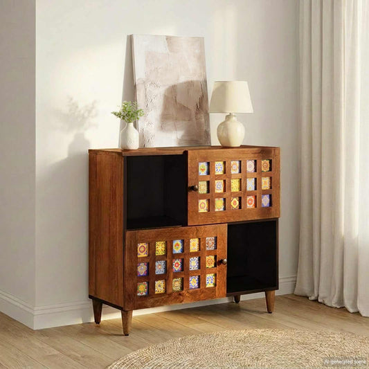 vidaXL Sideboard with Storage Walnut 80 x 33 x 75 cm Solid Mango Wood