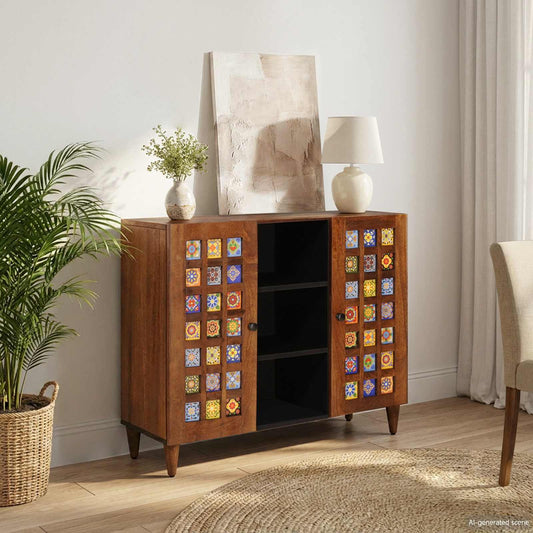 vidaXL Sideboard with Shelf Walnut 90 x 33.5 x 75 cm Solid Mango Wood