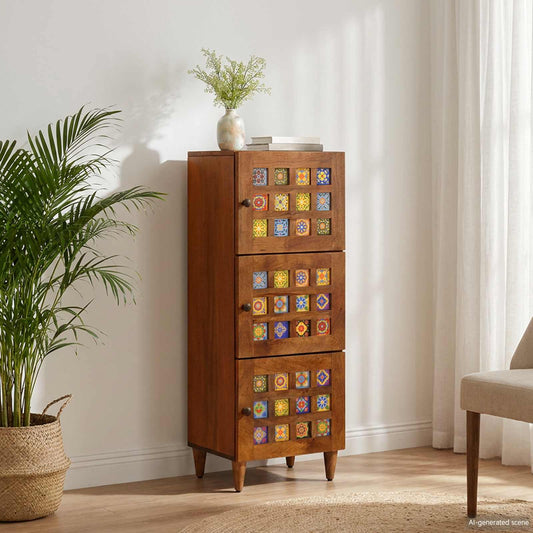 vidaXL Highboard with Storage Walnut 40 x 33 x 110 cm Solid Mango Wood