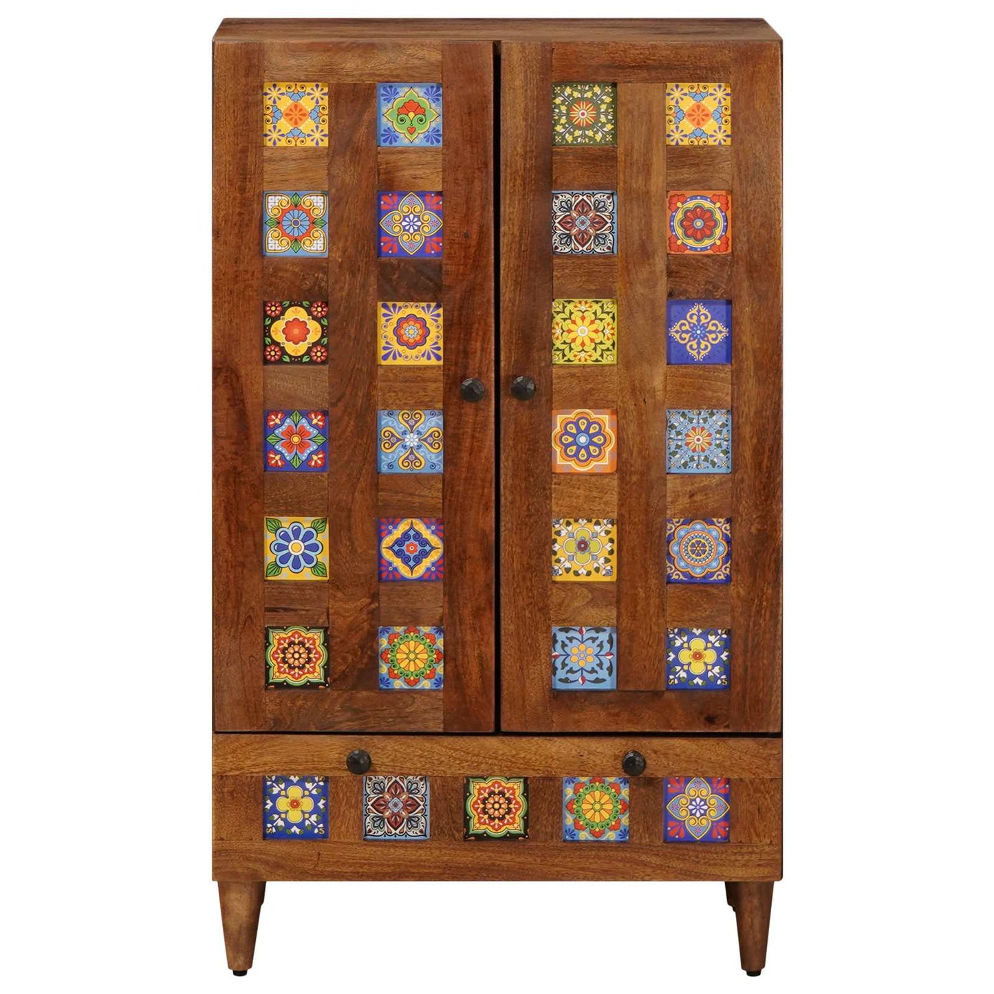 vidaXL Highboard with Door Walnut 60 x 33.5 x 100 cm Solid Mango Wood