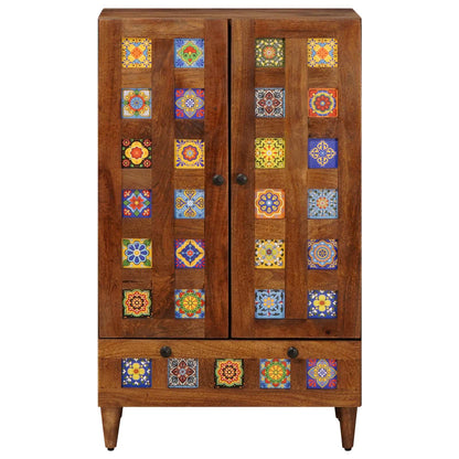 vidaXL Highboard with Door Walnut 60 x 33.5 x 100 cm Solid Mango Wood