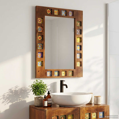 vidaXL Bathroom Mirror Walnut 50 x 70 x 2.5 cm Solid Mango Wood