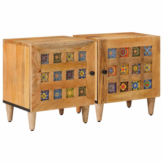 vidaXL Bedside Cabinet 2 pcs Natural 40 x 33 x 46 cm Solid Mango Wood
