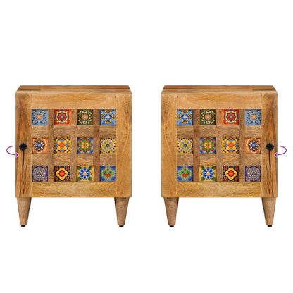 vidaXL Bedside Cabinet 2 pcs Natural 40 x 33 x 46 cm Solid Mango Wood