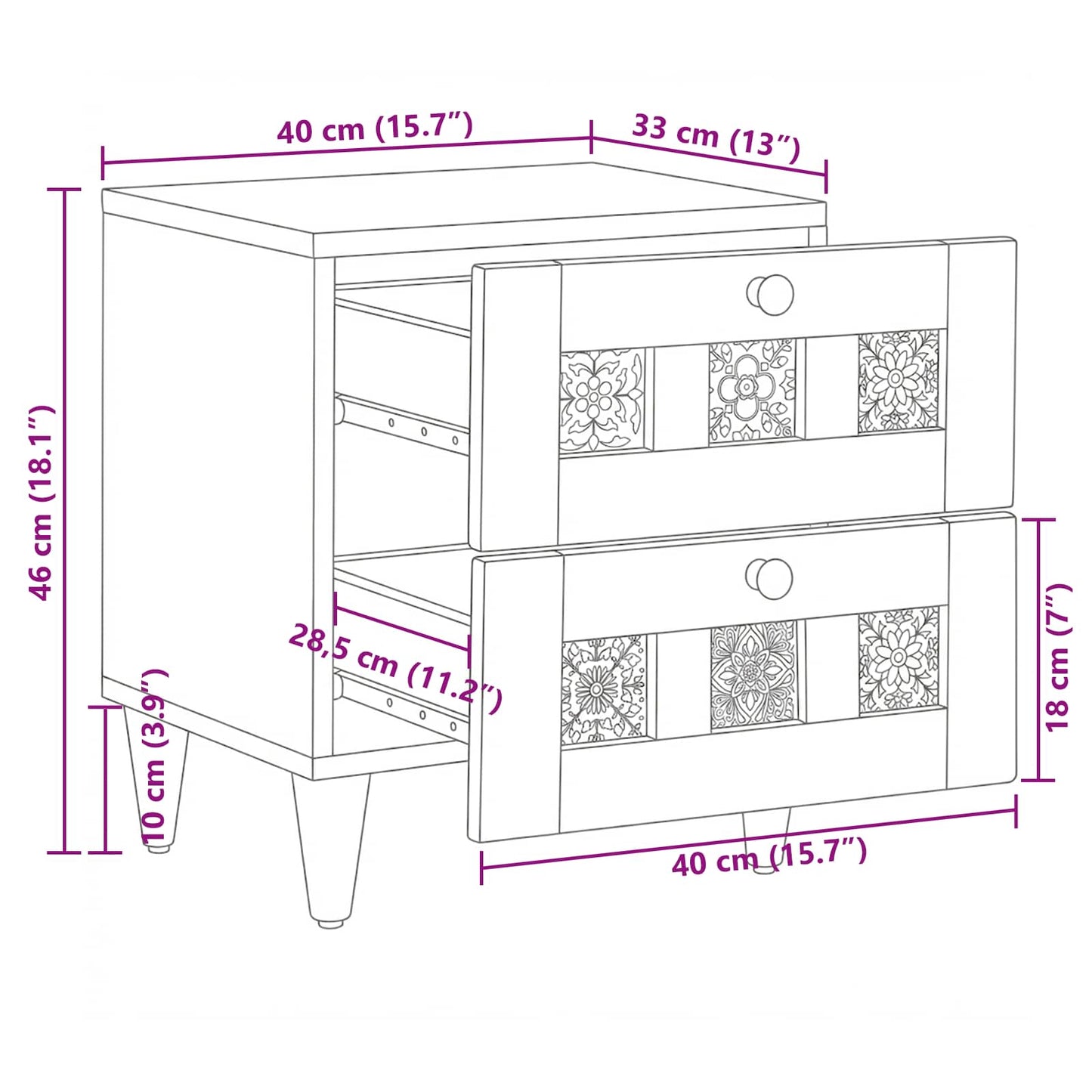 vidaXL Bedside Cabinet Natural 40 x 33.5 x 46 cm Solid Mango Wood