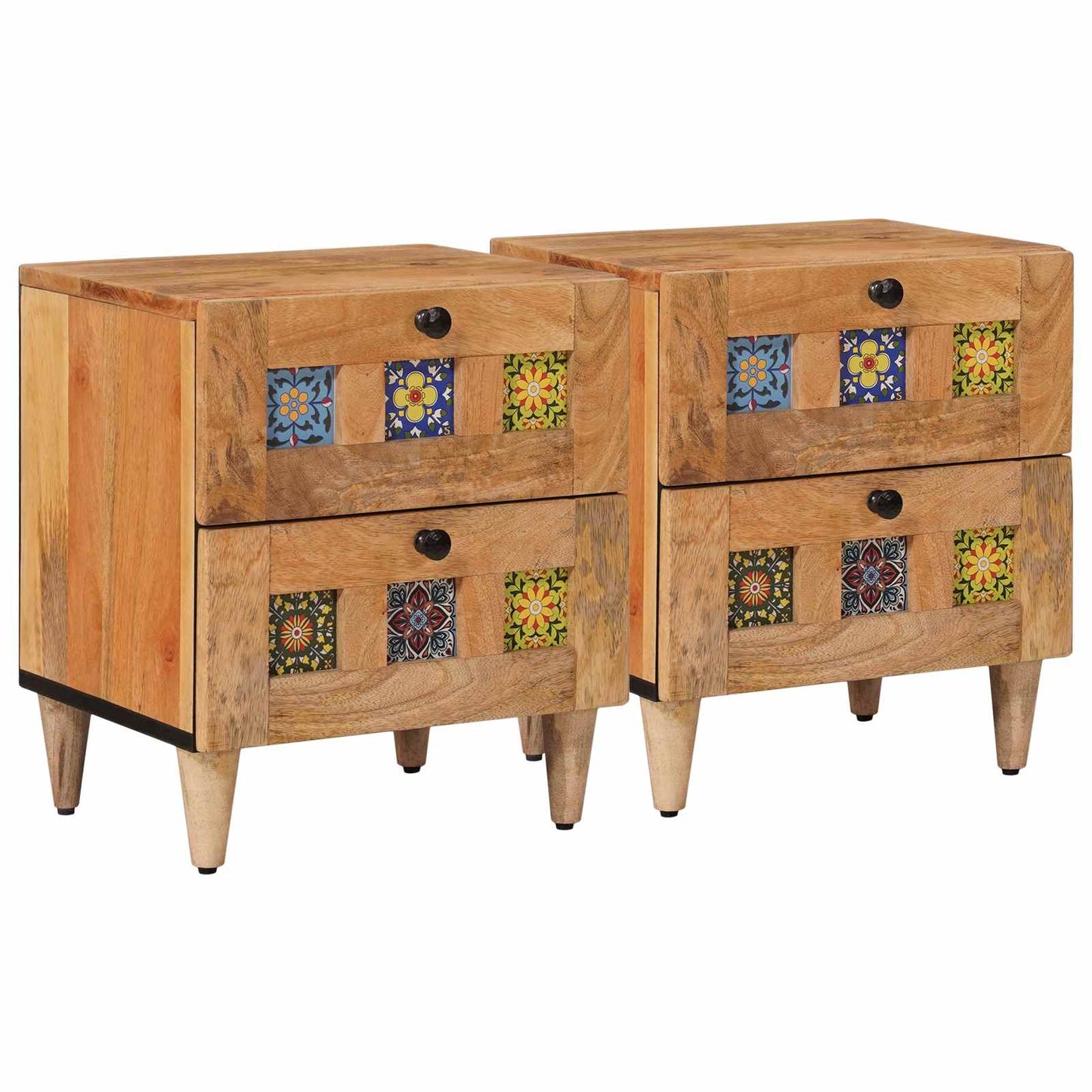 vidaXL Bedside Cabinet 2 pcs Natural 40 x 33 x 46 cm Solid Mango Wood