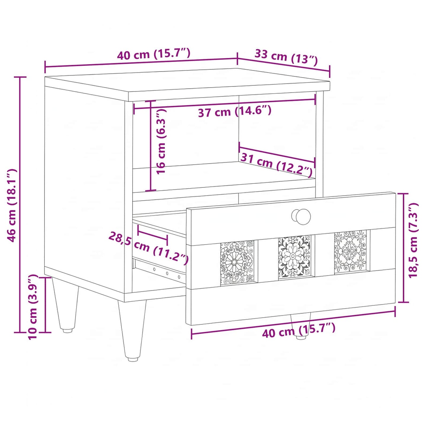 vidaXL Bedside Cabinet 2 pcs Natural 40 x 33 x 46 cm Solid Mango Wood