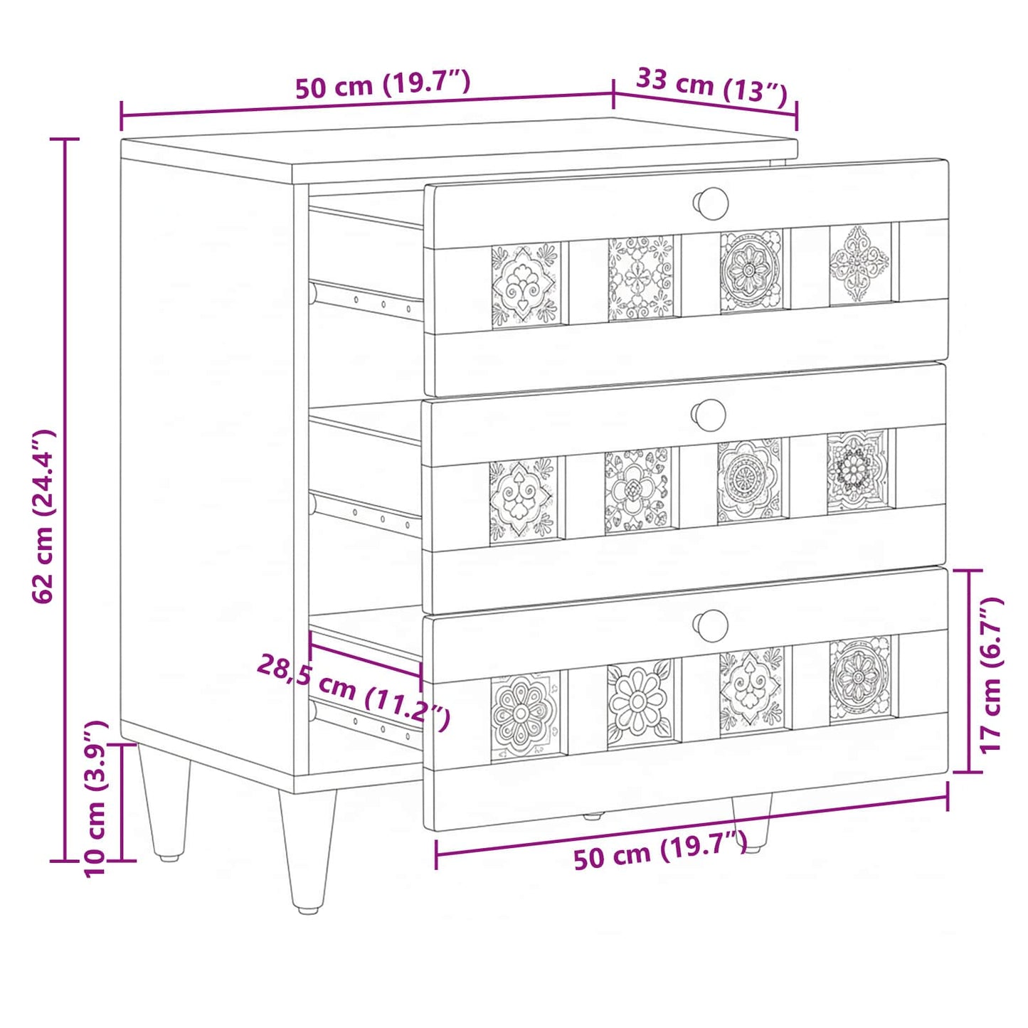 vidaXL Bedside Cabinet Natural 50 x 33 x 62 cm Solid Mango Wood