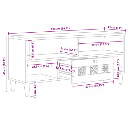 vidaXL TV Cabinet with Shelf Natural 100 x 33 x 46 cm Solid Mango Wood