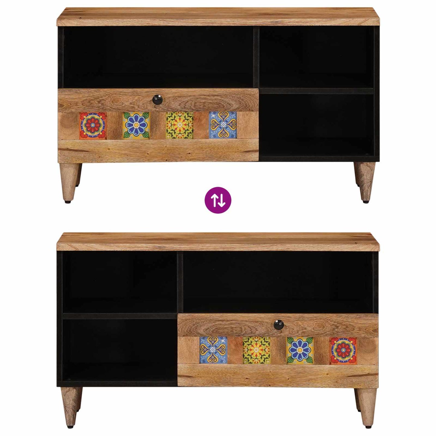 vidaXL TV Cabinet with Drawer Natural 80 x 33 x 46 cm Solid Mango Wood