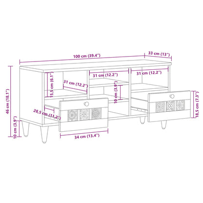 vidaXL TV Cabinet with Shelf Natural 100 x 33 x 46 cm Solid Mango Wood