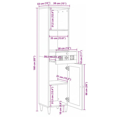 vidaXL Bathroom Cabinet Natural 38 x 33 x 160 cm Solid Mango Wood
